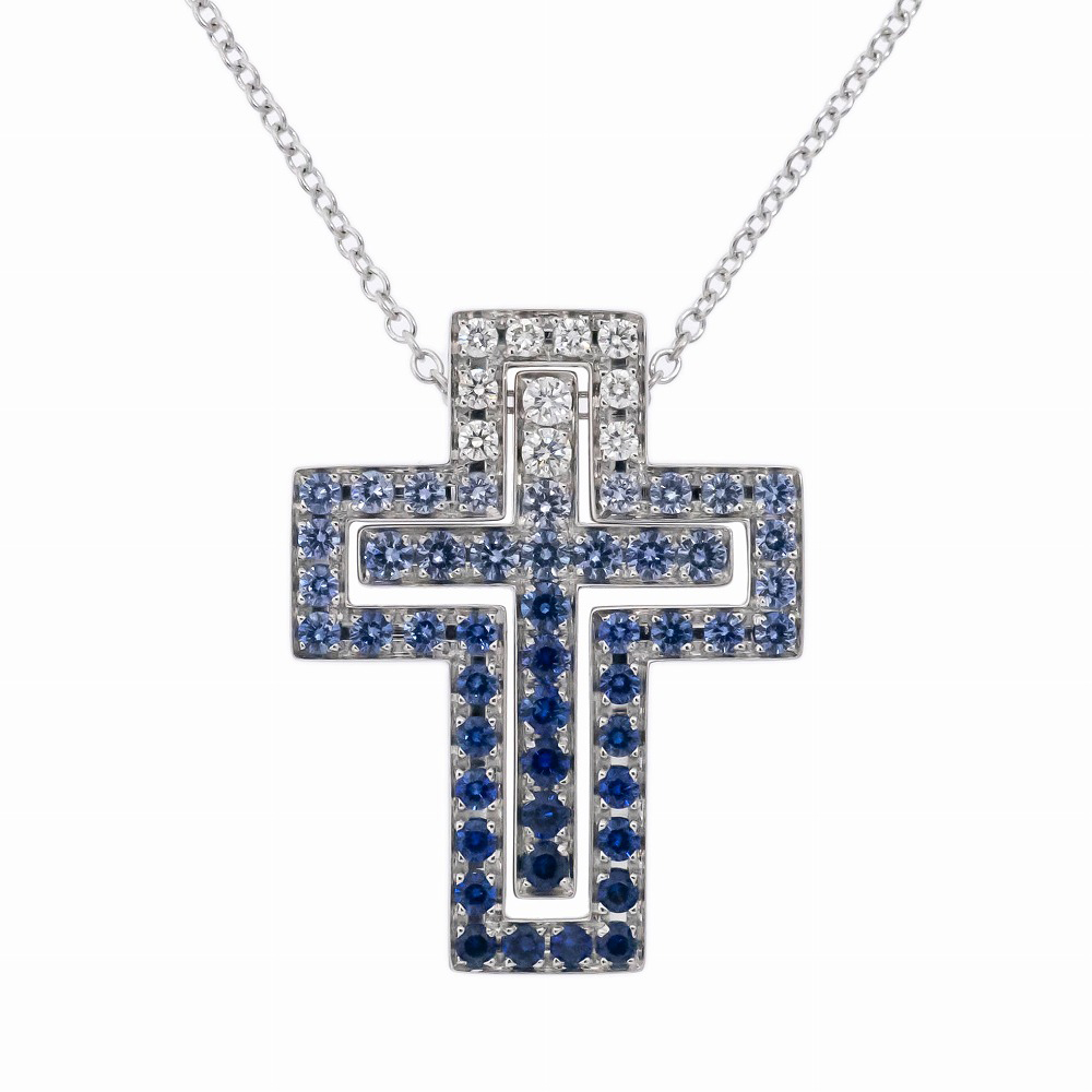 DAMIANI ダミアーニ ベルエポック アイスバーグ Sサイズ 20087030 ダイヤ サファイア クロス ペンダント ネックレス 750 K18WG