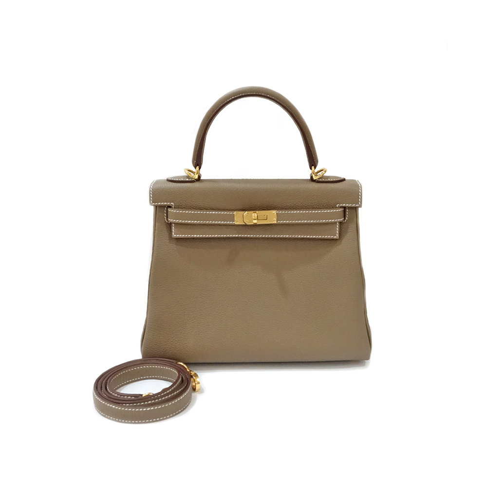 エルメス HERMES ケリー25 エトゥープ トゴ B刻印 ゴールド金具