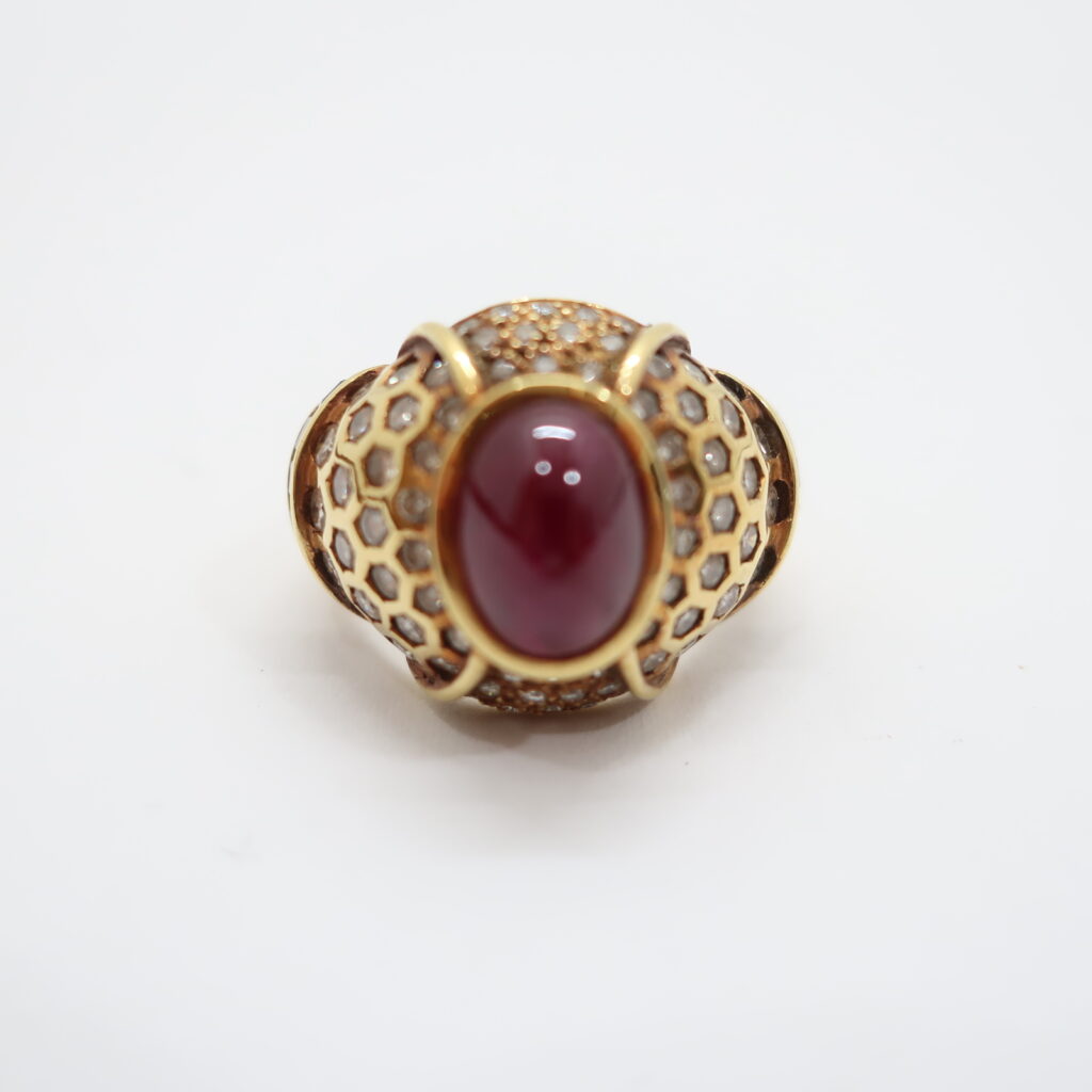 リング K18 イエローゴールド ルビー ダイヤモンド