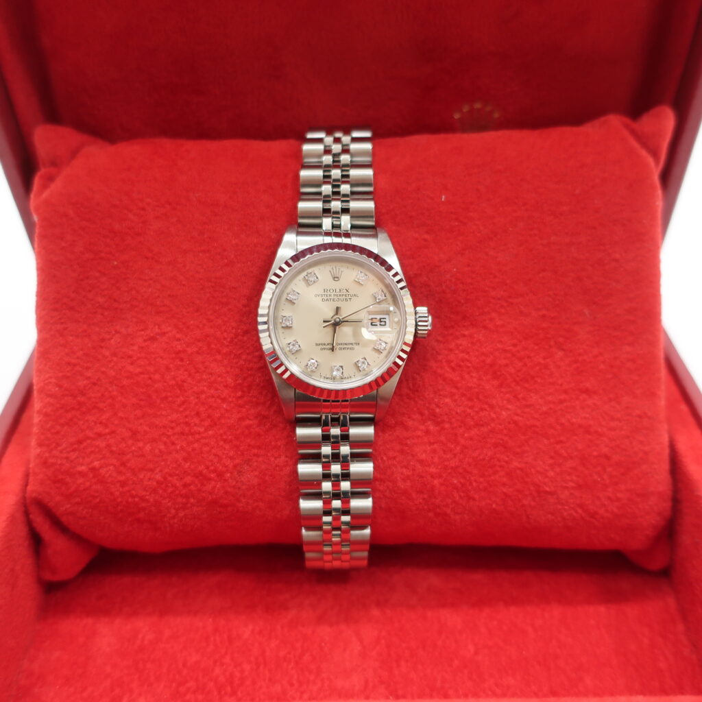 ロレックス デイトジャスト シルバー文字盤 69174G SS WG 10P ダイヤモンド