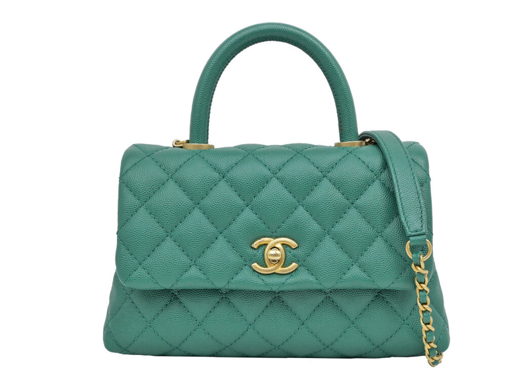 シャネル ココハンドルXS A92990 キャビアスキン ハンドバッグ グリーン GD金具
