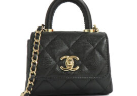 シャネル マトラッセ トップハンドルフラップバッグ キャビアスキン ココハンドル 11cm マイクロ ブラック AP4245  GD金具