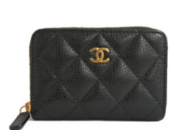 シャネル クラシックジップコインパース カーフスキン ブラック ゴールド金具 キャビアスキン AP0216