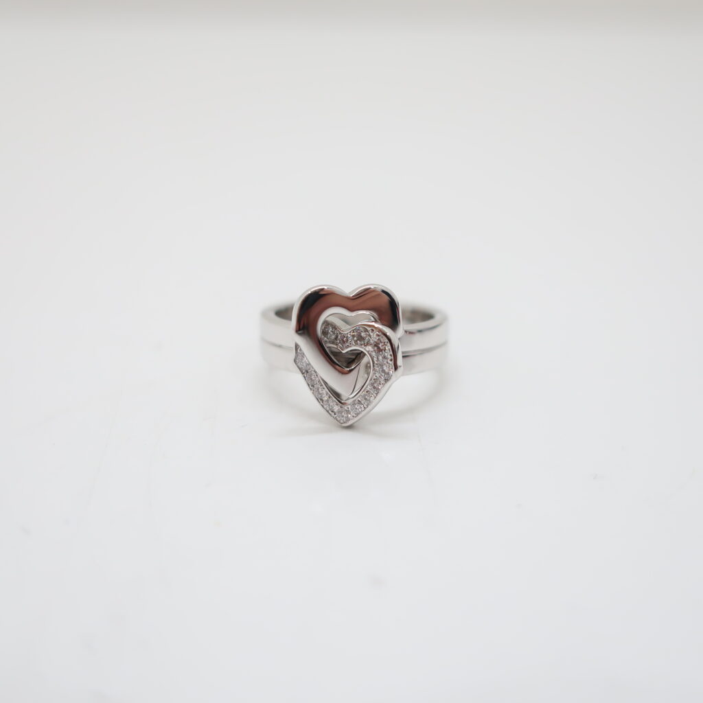 カルティエ 2ハート モチーフリング 750WG ダイヤモンド