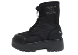 セリーヌ バルキー レースアップブーツ サイズ38 ブラック ナイロン レザー