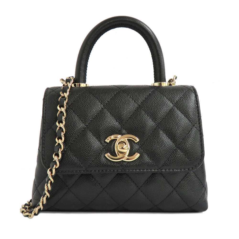 シャネル マトラッセ チェーンクラッチ AP4244 キャビアスキン ココハンドル エクストラミニ 14.5cm ブラック ゴールド金具