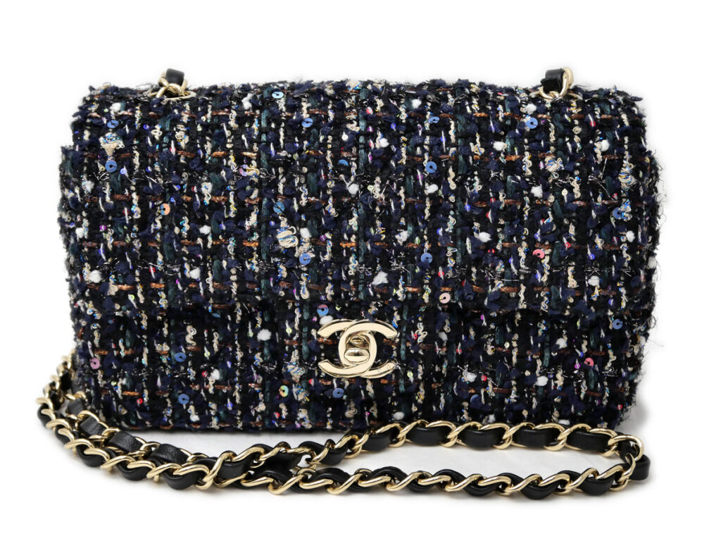 CHANEL シャネル ツィード チェーンショルダー バッグ ネイビー