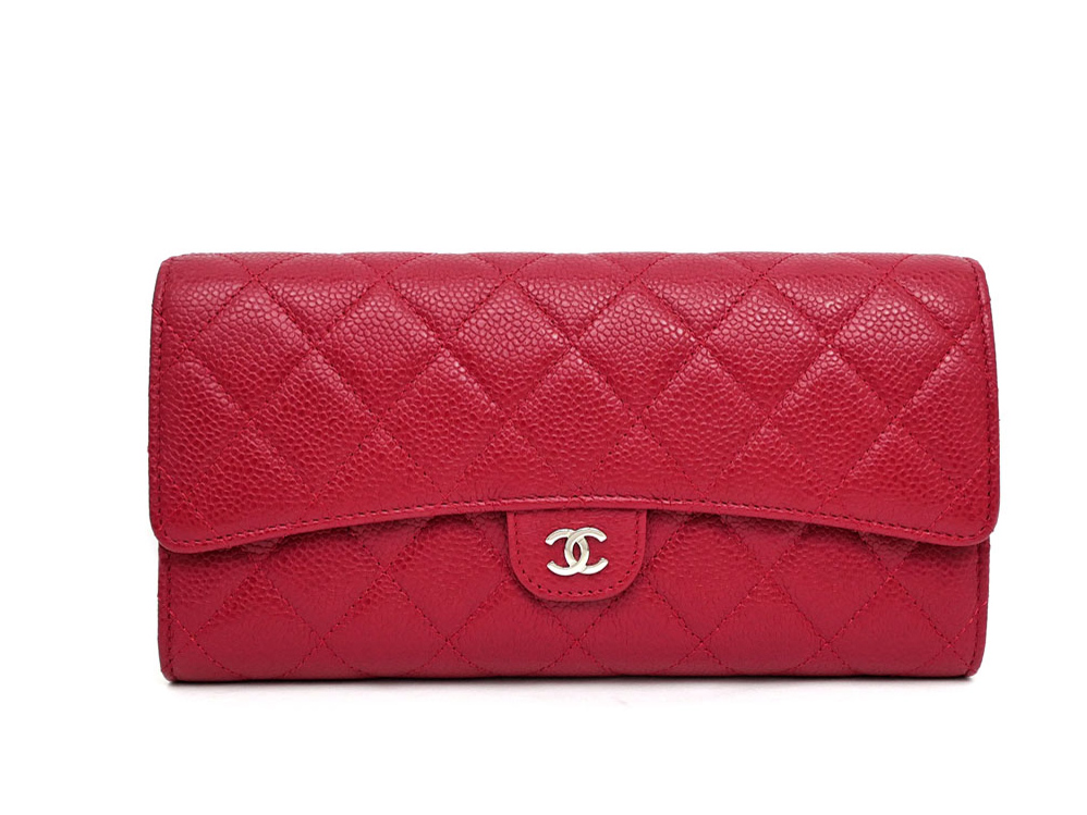 シャネル マルチウォレット マトラッセ 長財布 A68705 キャビアスキン レッド