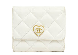 シャネル 三つ折り財布 マトラッセ バイカラー ホワイト ピンク ハート AP3392