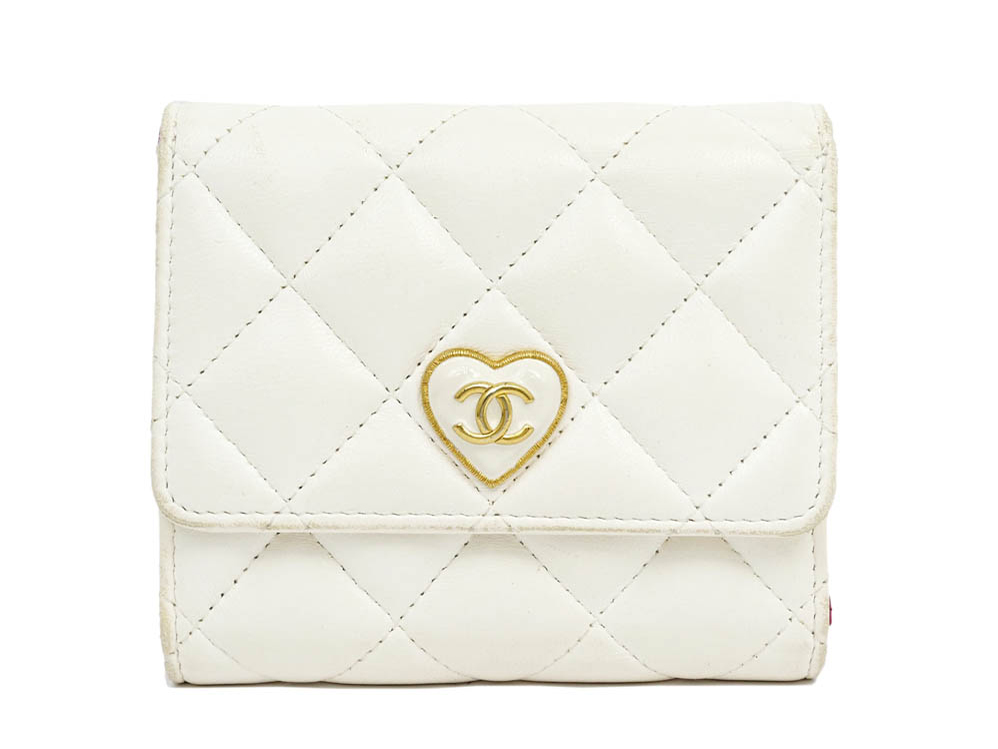 シャネル 三つ折り財布 マトラッセ バイカラー ホワイト ピンク ハート AP3392