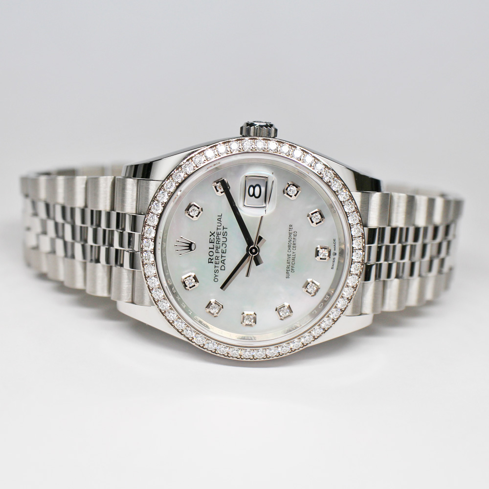 ロレックス デイトジャスト 36 126284RBR ランダム ベゼルダイヤ シェル SS WG 自動巻き メンズ 保証書付き 2023年 新品同様
