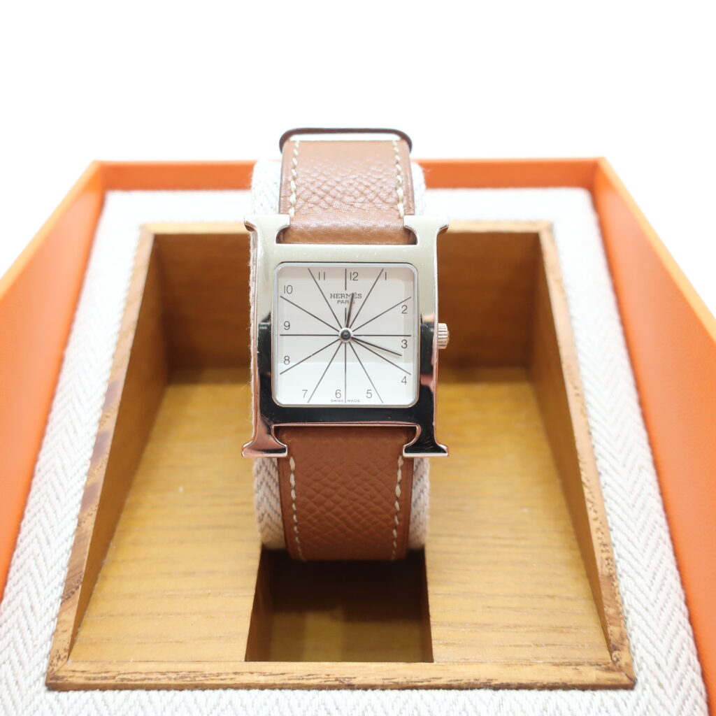 エルメス Hウォッチ ホワイト文字盤 HH1.505 SS ブラウン レザーベルト