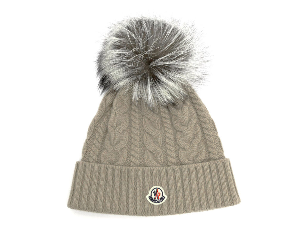 モンクレール ニット帽 ファー付 ベージュ BERRETTO TRICOT