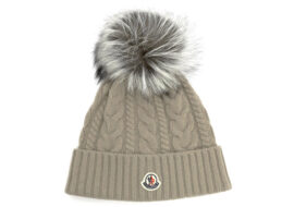 モンクレール ニット帽 ファー付 ベージュ BERRETTO TRICOT