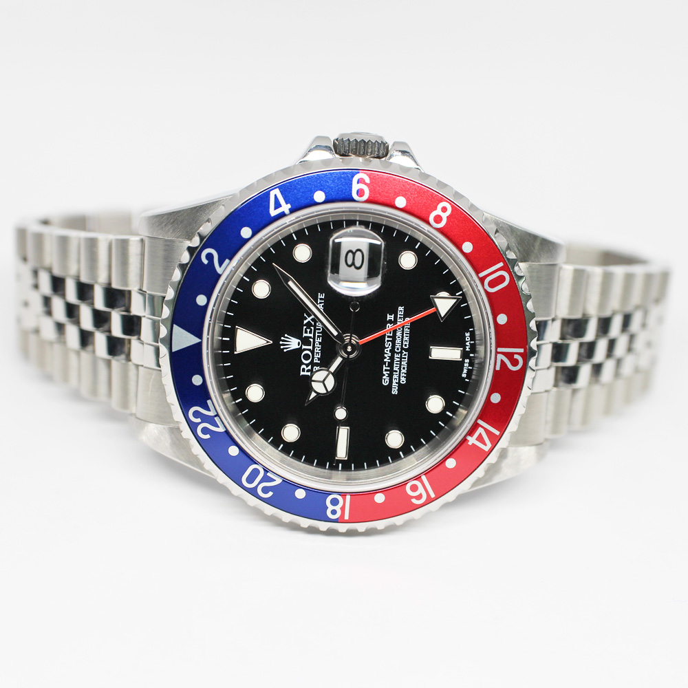 ロレックス GMTマスターII 16710 F番 ブラック SS 赤青 自動巻き メンズ ジュビリー 保証書付き