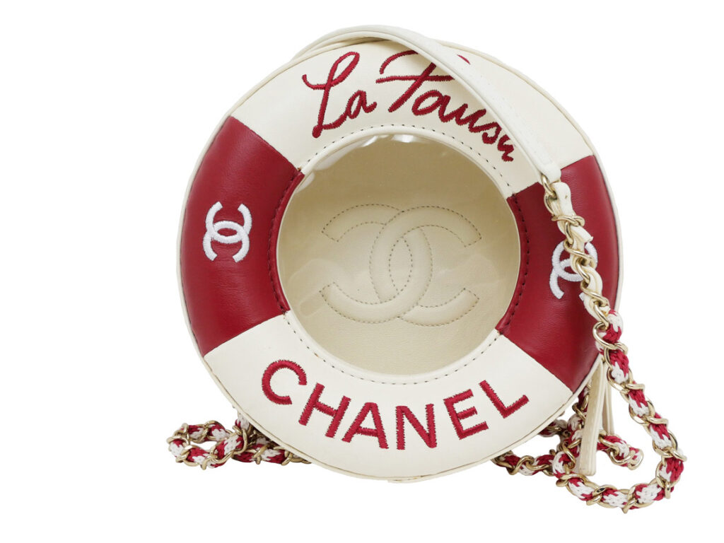 シャネル 浮き輪モチーフ チェーンショルダーバッグ GD金具 ホワイトXレッド