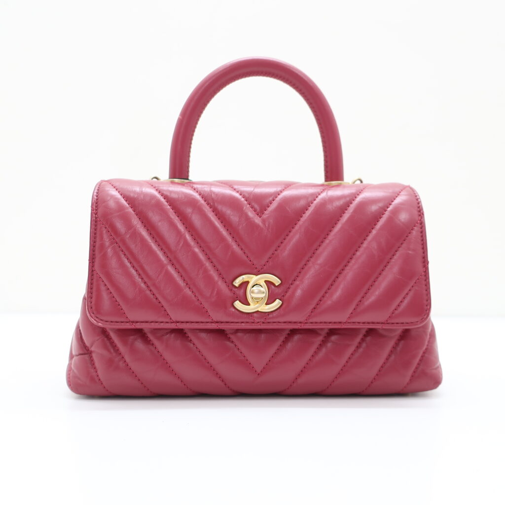 シャネル Vステッチ トップハンドル ショルダーバッグ ゴールド金具 ボルドー