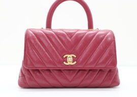 シャネル Vステッチ トップハンドル ショルダーバッグ ゴールド金具 ボルドー