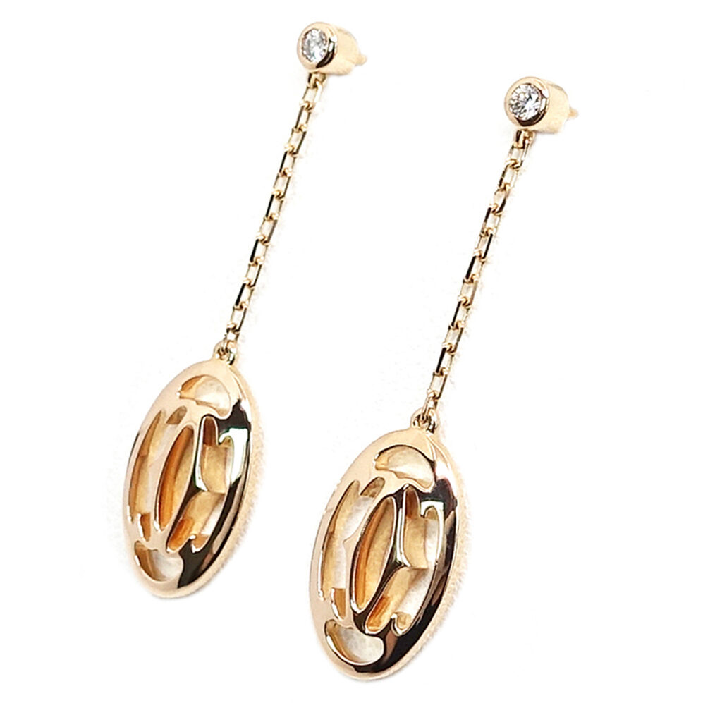 カルティエ CARTIER 750PG ロゴ ドゥーブルC ダイヤモンド ピアス チェーン K18PG B8043600