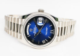 ロレックス デイデイト 36 128239 ランダム ブルーオンブレ ローマ WG 自動巻き メンズ 保証書付き 2025年
