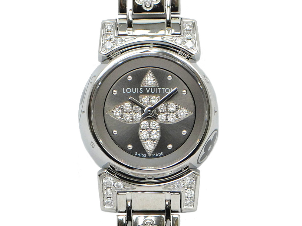 ルイヴィトン Q151K タンブールビジュ ダイヤ グレー文字盤 ブレスダイヤ SS クオーツ