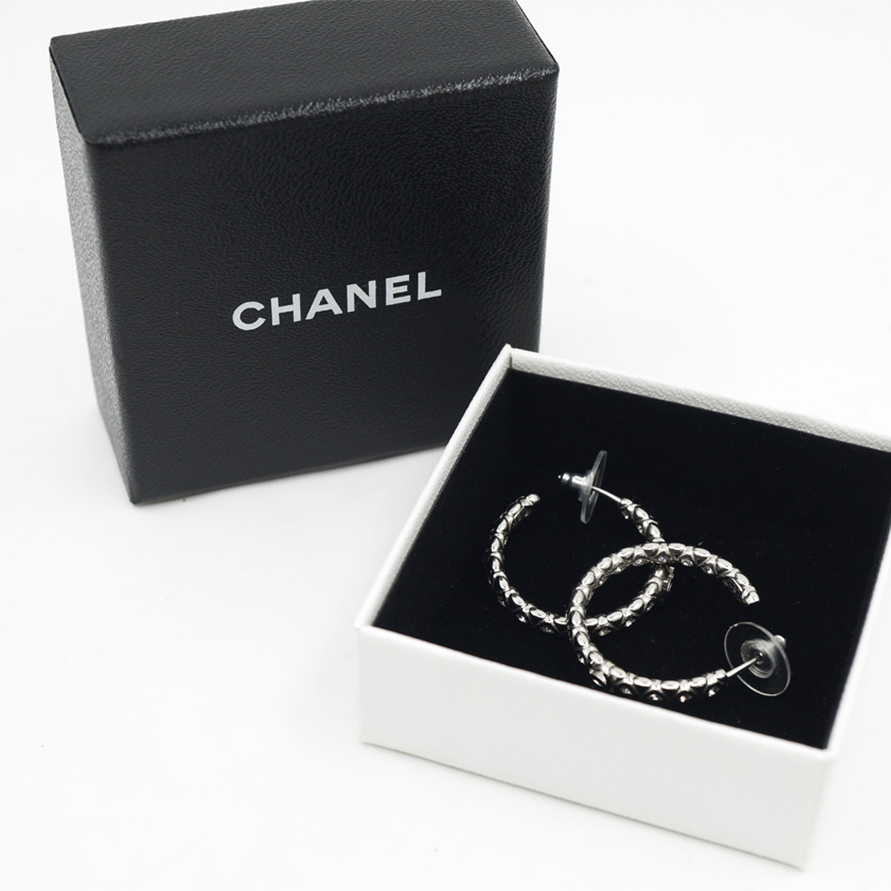 シャネル CHANEL ピアス ココマーク ラインストーン フープ シルバー B15K