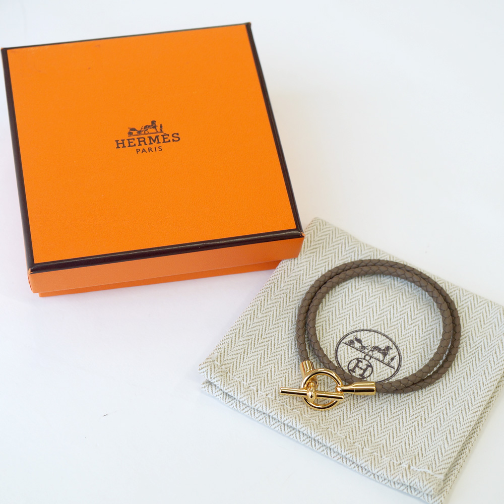 エルメス HERMES ブレスレット グレナン ドゥブルトゥール エトゥープ ゴールド金具