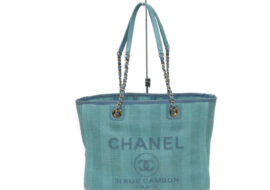 シャネル ドーヴィル MM ミディアム トート バッグ ブルー GD金具