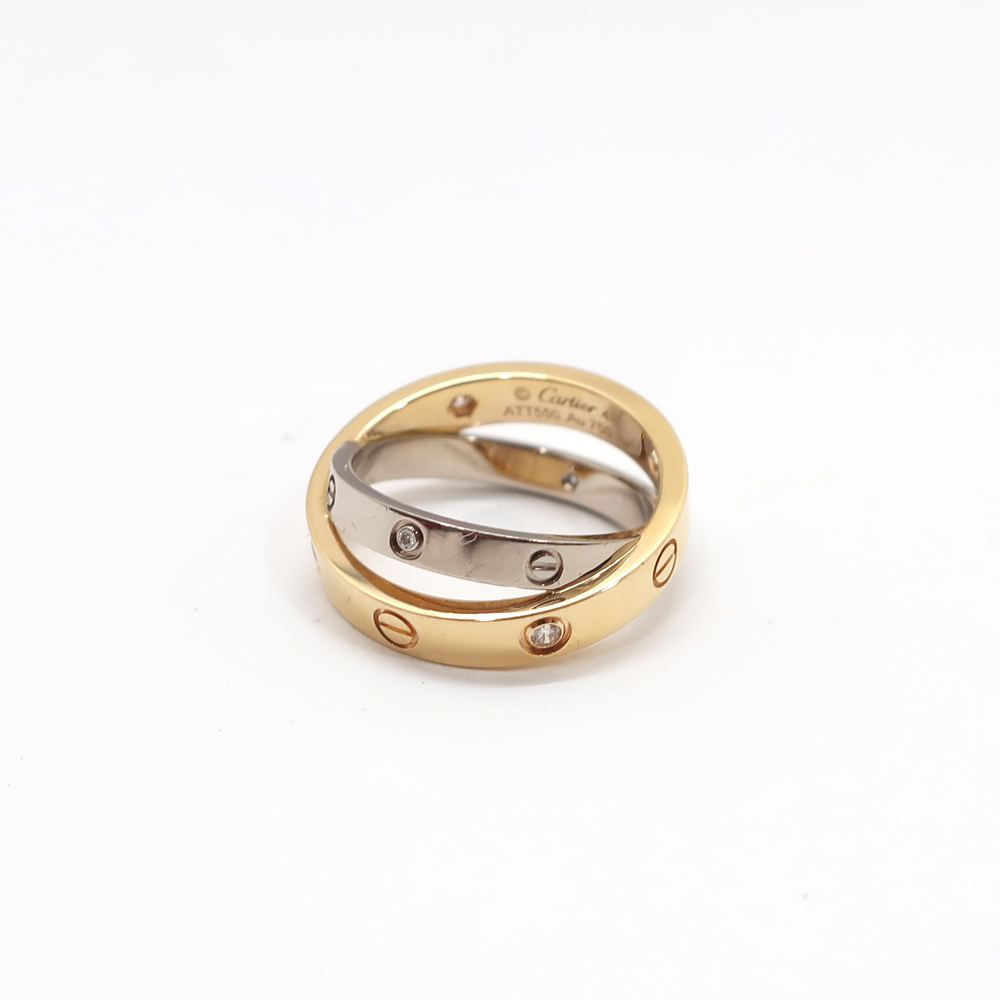 カルティエ ビーラブ リング 指輪 6P ダイヤ K18 750 WG YG ホワイトゴールド イエローゴールド ＃48
