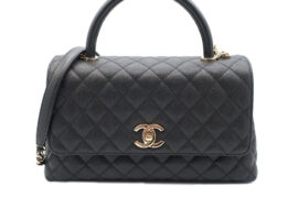 シャネル ココハンドル S 29 ブラック チェーンショルダーバッグ ココマーク キャビアスキン ゴールド金具