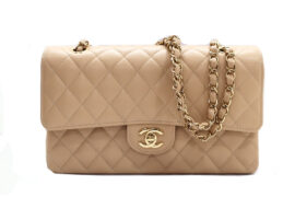 シャネル ショルダーバッグ マトラッセ 25 キャビアスキン ココマーク ベージュ ゴールド金具 シリアルプレート