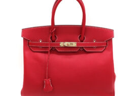 エルメス バーキン35 ヴェルソ ハンドバッグ エプソン レッド ゴールド金具 □P刻印