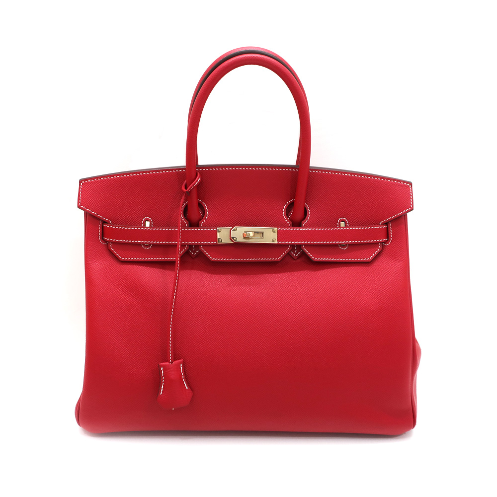 エルメス バーキン35 ヴェルソ ハンドバッグ エプソン レッド ゴールド金具 □P刻印