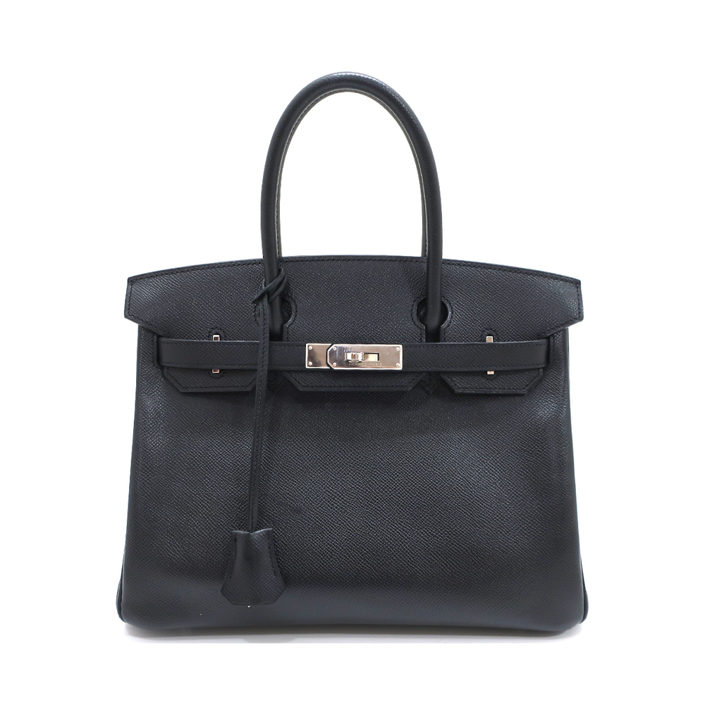 エルメス バーキン30 ハンドバッグ エプソン ブラック シルバー金具 □L刻印