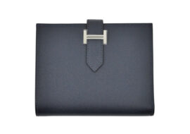 エルメス ベアン コンパクト ブルーニュイ シルバー金具 ヴォーマダム W刻印 2つ折り財布