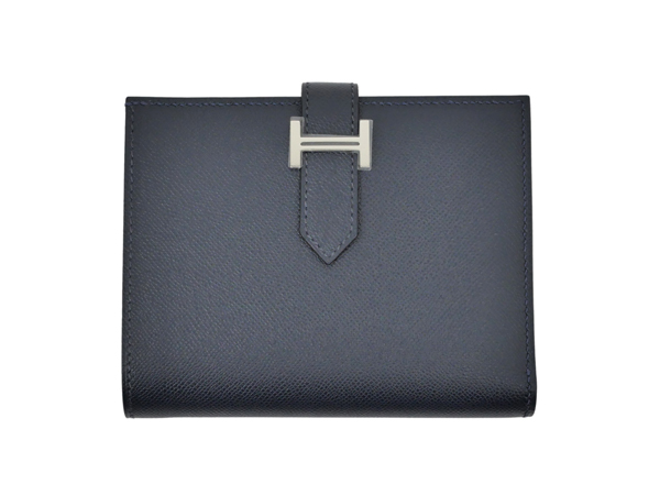 エルメス ベアン コンパクト ブルーニュイ シルバー金具 ヴォーマダム W刻印 2つ折り財布