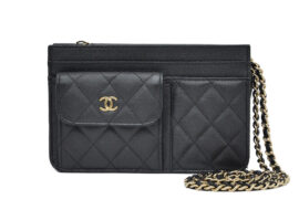 シャネル マトラッセ チェーンウォレット AP3466 クラッチ チェーンショルダー キャビアスキン ブラック ゴールド金具