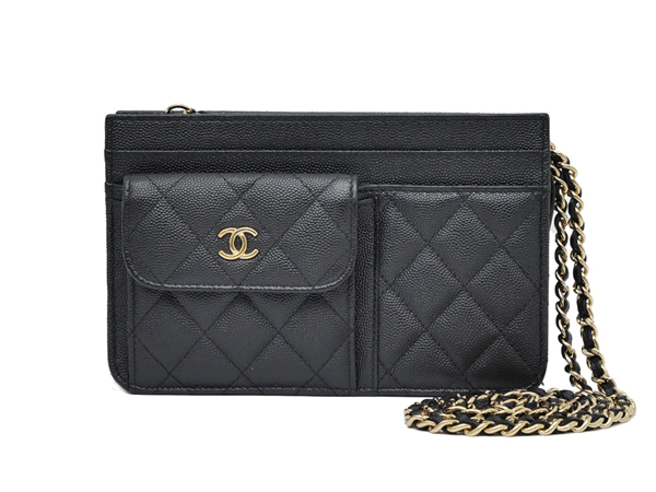 シャネル マトラッセ チェーンウォレット AP3466 クラッチ チェーンショルダー キャビアスキン ブラック ゴールド金具
