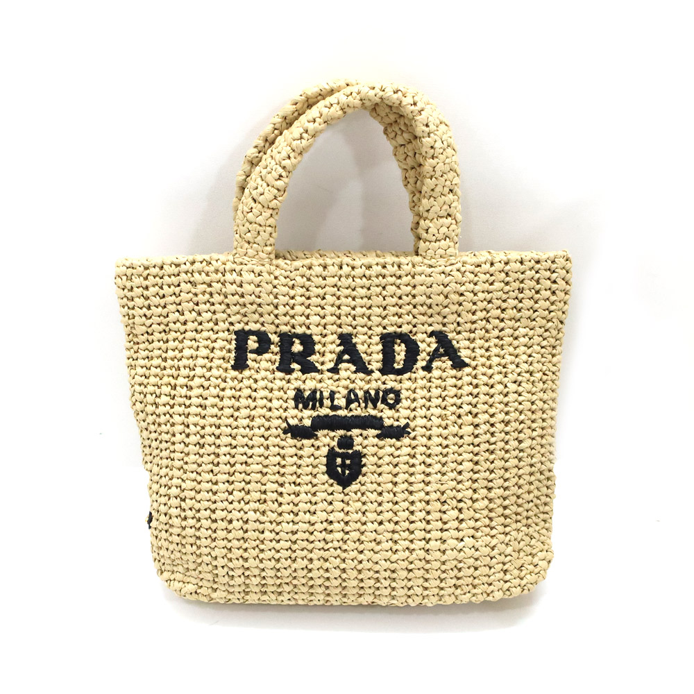 プラダ ハンドバッグ かごバッグ 1BG422 ラフィア風 ロゴ ベージュ