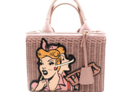 プラダ ウィッカー かごバッグ ハンドバッグ ショルダー ピンク レディース 2WAY 保証書有