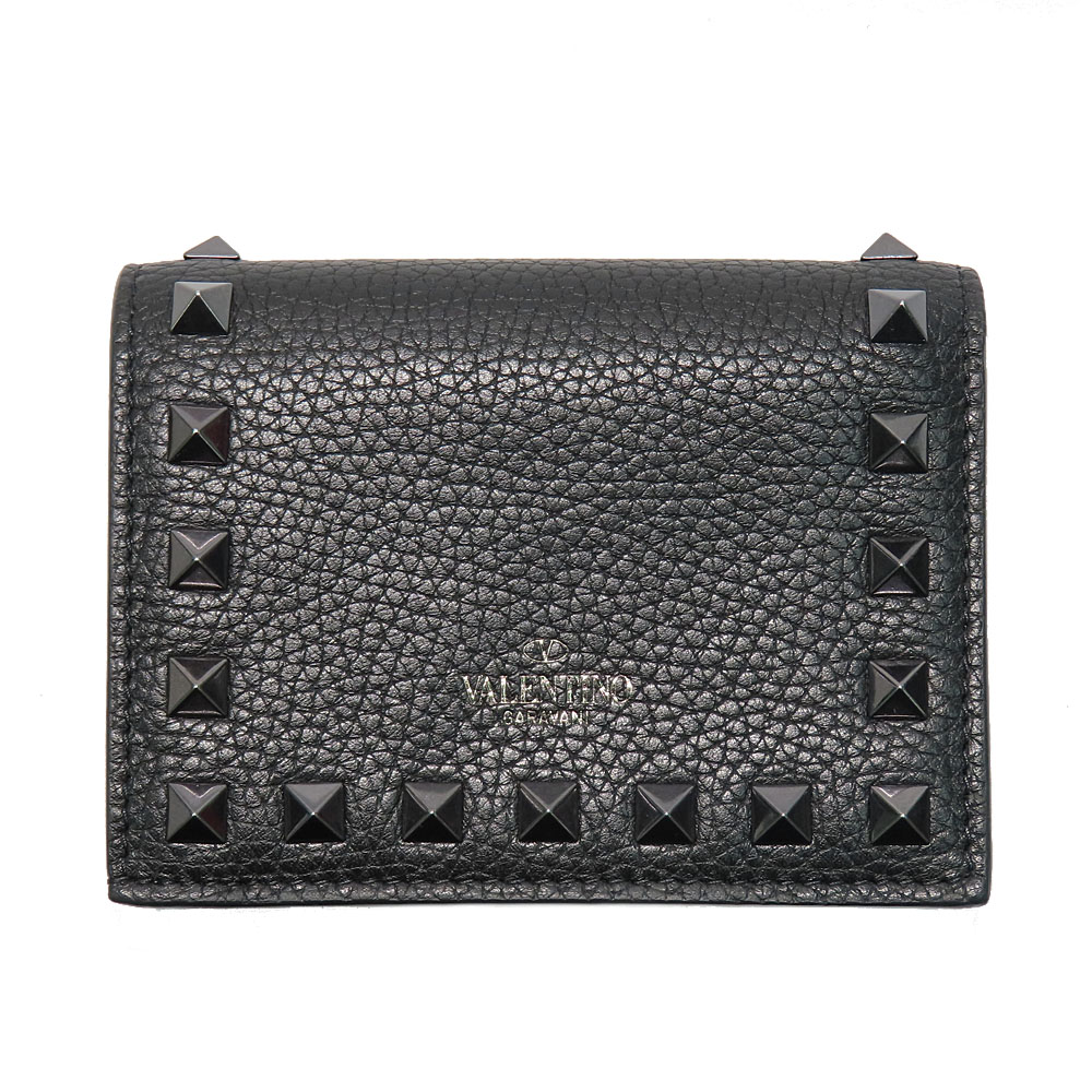 ヴァレンティノ ロックスタッズ グレインカーフスキン スモールウォレット ブラック