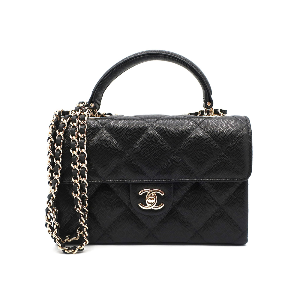 シャネル マトラッセ トップハンドル AP4568 キャビアスキン ブラック ゴールド金具 ショルダー