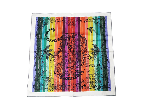 エルメス カレ90 ジャングルラブ レインボー ビーズ 刺繍