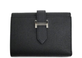 エルメス ベアン コンビネ ブラック シルバー金具 ヴォーエプソン W刻印 3つ折り財布