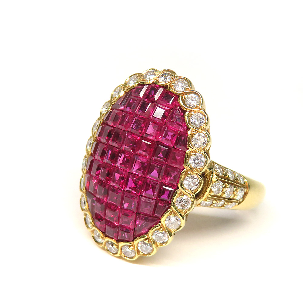 リング ルビー ダイヤモンド オーバルデザイン ルビー5.5ct ダイヤ0.92ct K18 ゴールド レディース