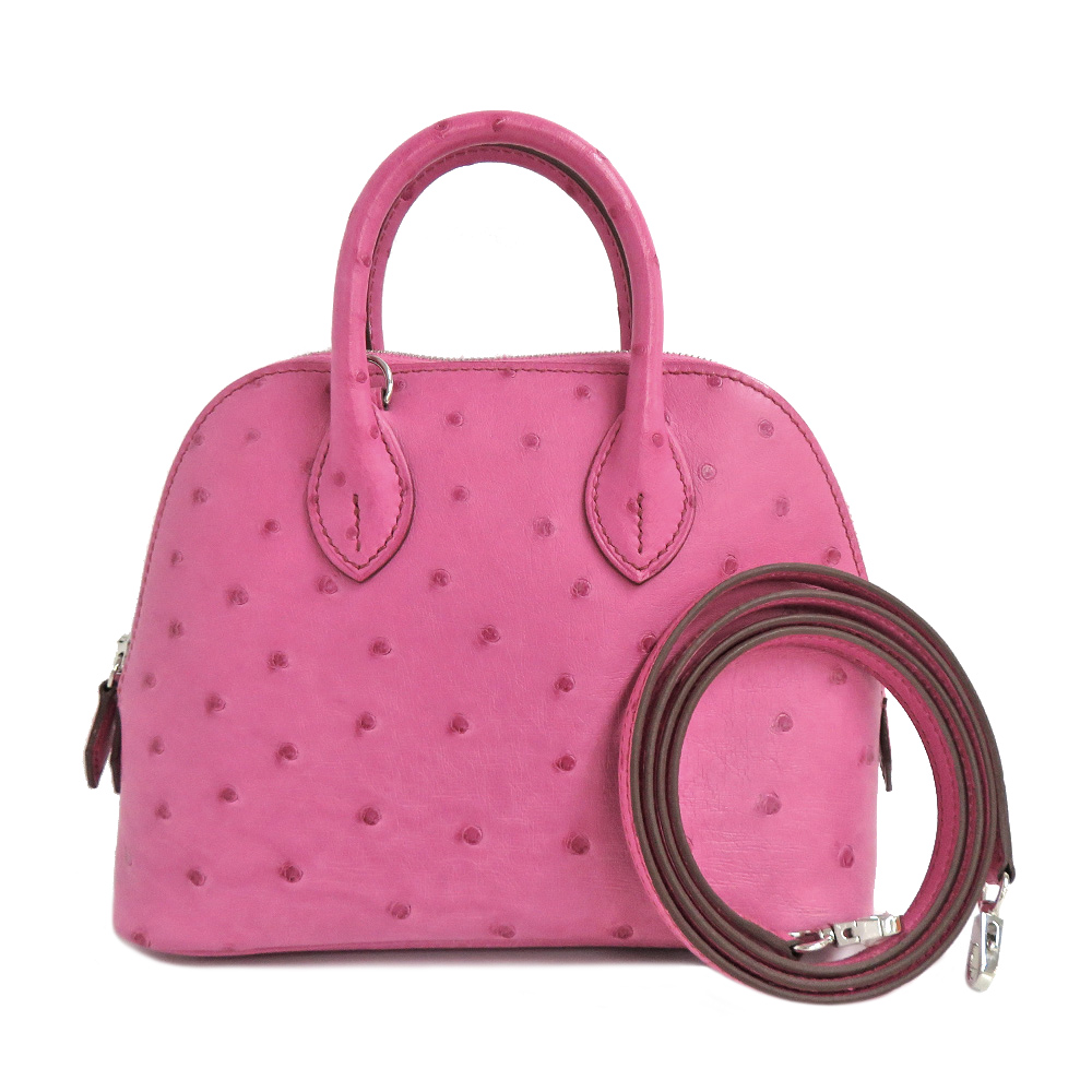 エルメス ボリード1923 ミニ オーストリッチ フューシャピンク シルバー金具 U刻印 2022年製造