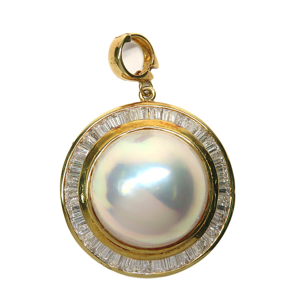 ペンダントトップ マベパール 17.3mm ダイヤ取巻き 750YG イエローゴールド 12.4ｇ