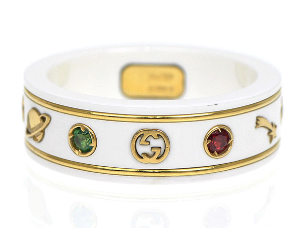 グッチ アイコンリング ジェムストーン付き ホワイトジルコニア 750YG イエローゴールド