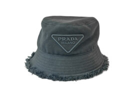 プラダ PRADA フリンジ バケット ハット 帽子 キャンバス ブラック 1HC137
