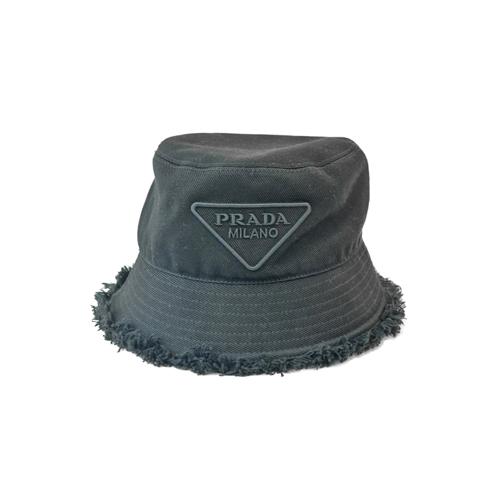 プラダ PRADA フリンジ バケット ハット 帽子 キャンバス ブラック 1HC137